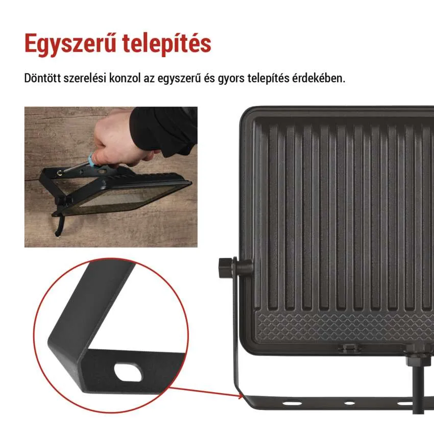 Egy csavarhúzós kéz fekete lámpát állít be fakereten.
