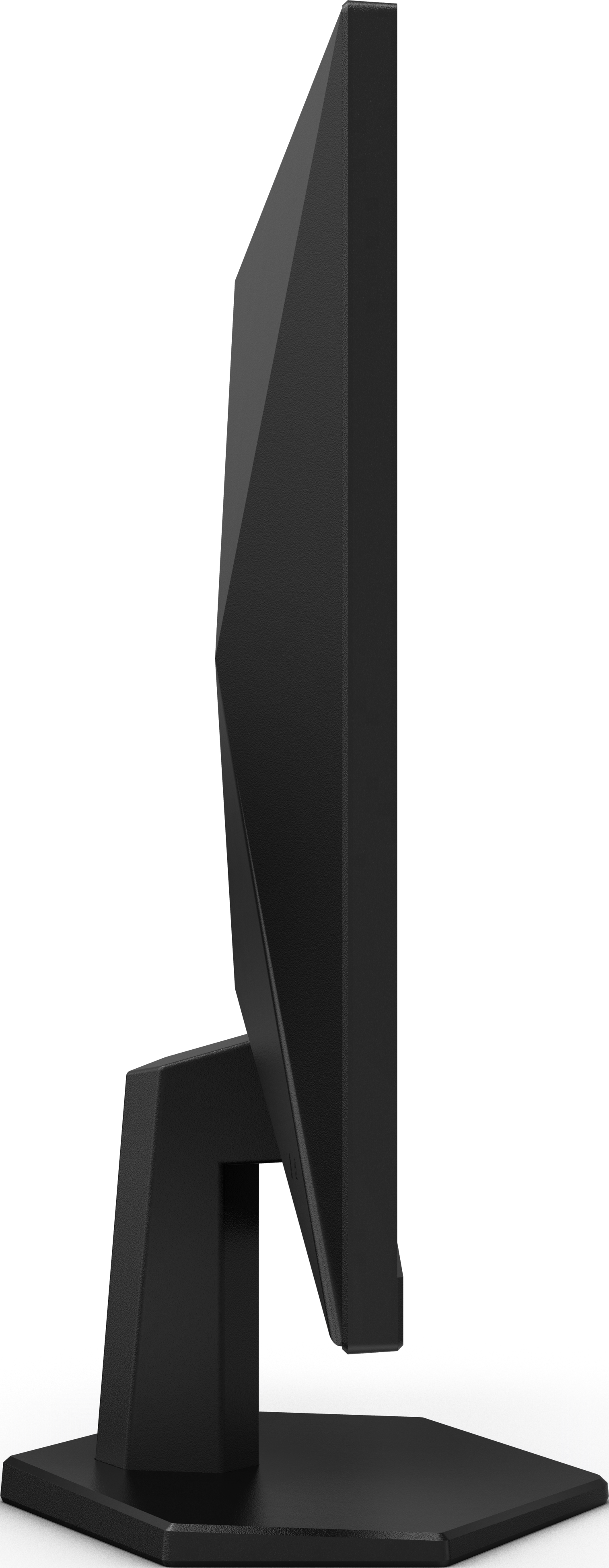 Ein schwarzer Computermonitor mit einem modernen, kantigen Design.