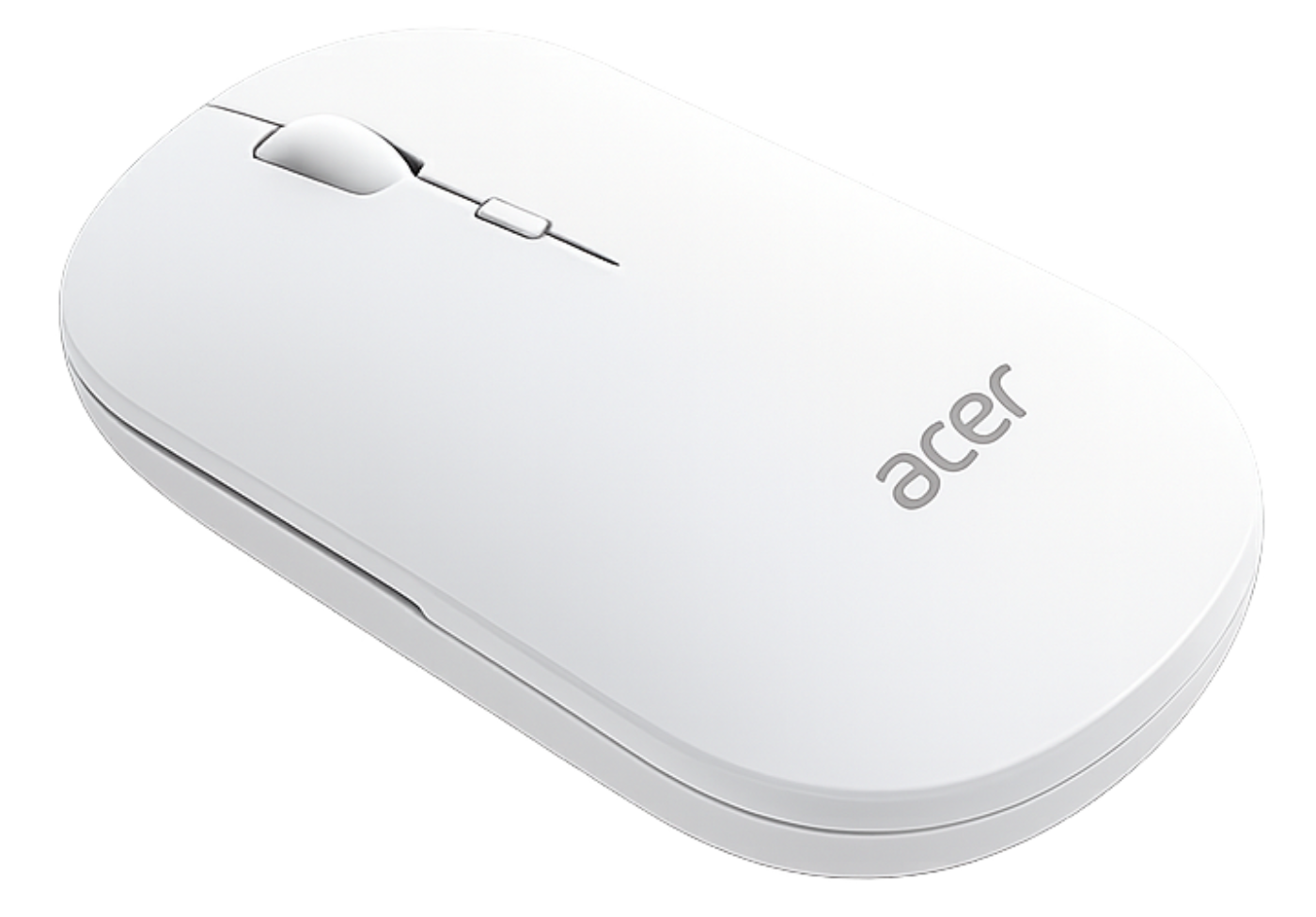 Un ratón blanco de computadora Acer con rueda de desplazamiento y dos botones.