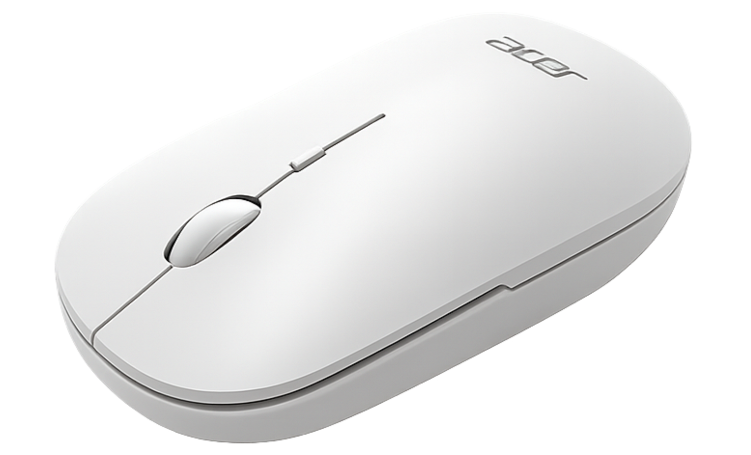 Un ratón blanco de computadora Acer con rueda de desplazamiento y dos botones.