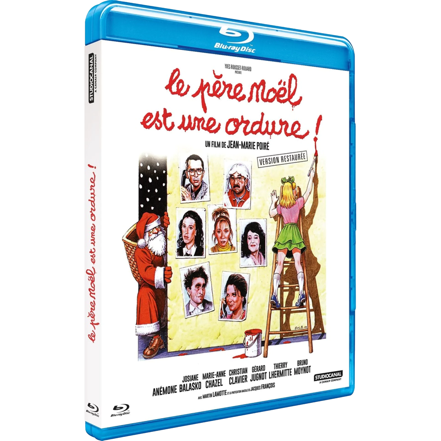 Boîtier Blu-ray avec affiche de film : Père Noël et portraits d'acteurs.