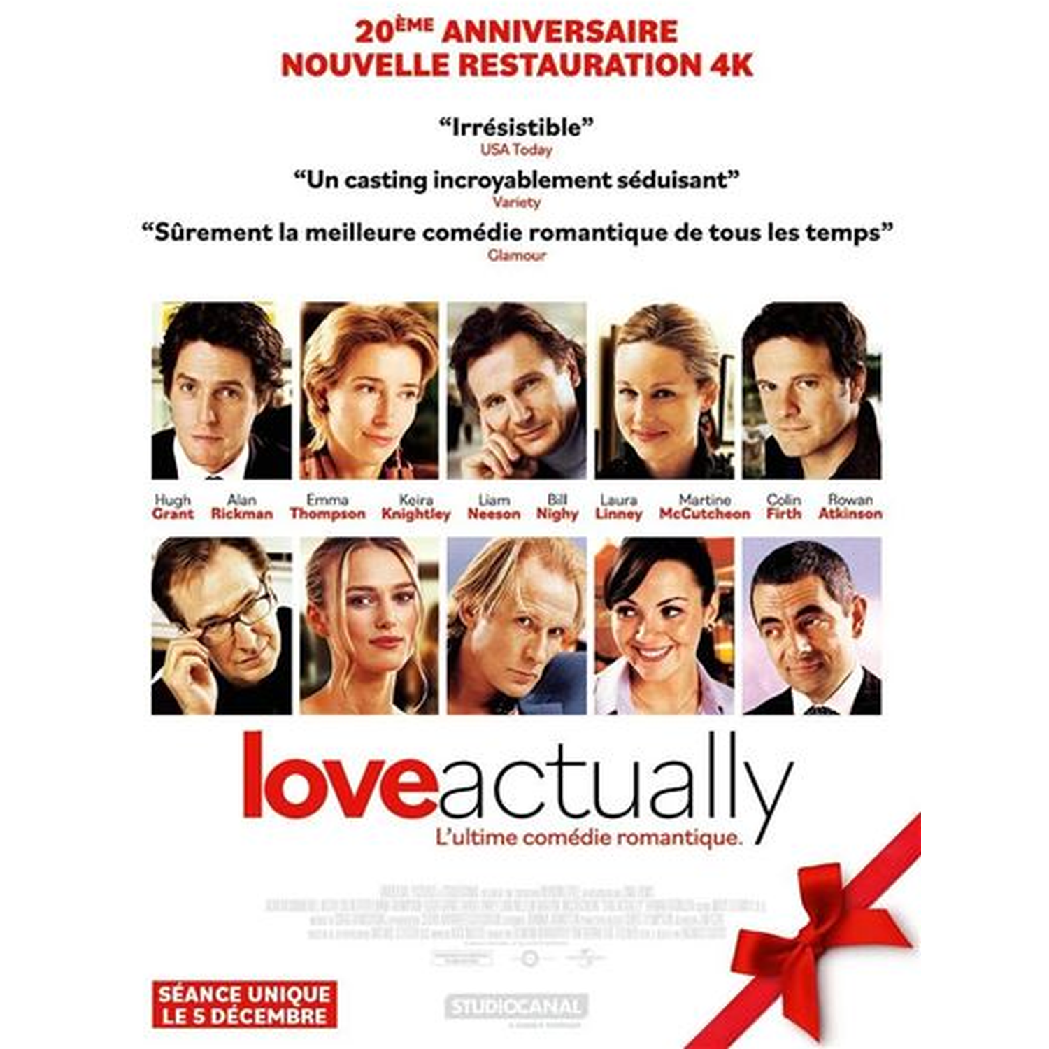 Affiche du film 'Love Actually' avec acteurs, titre et citations.