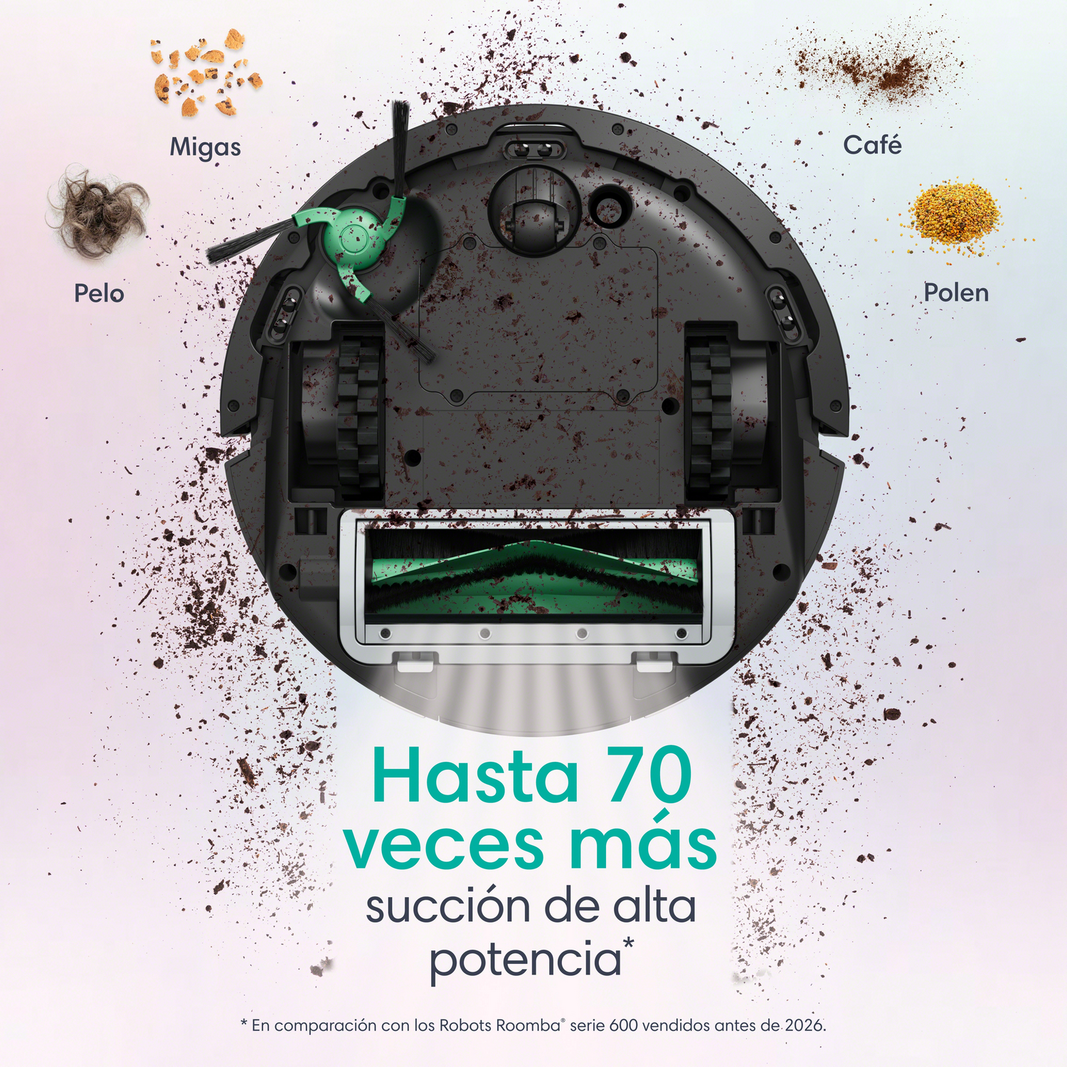 Un robot aspirador recoge pelos, migas, café y polen.