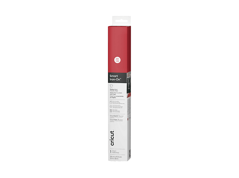Accesorio para Plotter - Cricut Vinilo termoadhesivo Smart Iron-On™ sin tapete de corte (91,4 cm), Compatible con las prensas térmicas Cricut™, Rojo