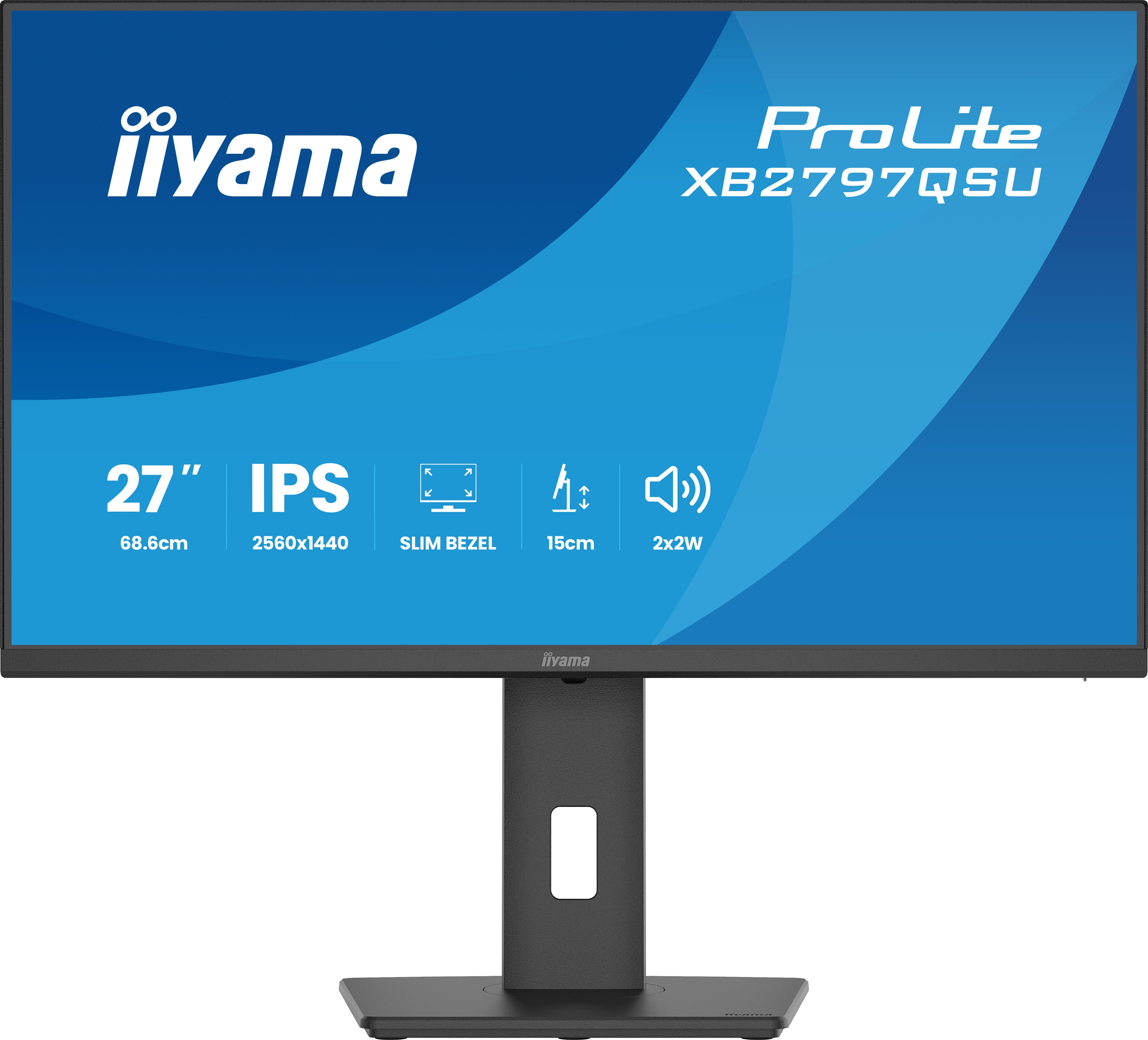 Ein silberner Iiyama ProLite Monitor mit 27 Zoll, IPS-Panel, 2560x1440 Auflösung.