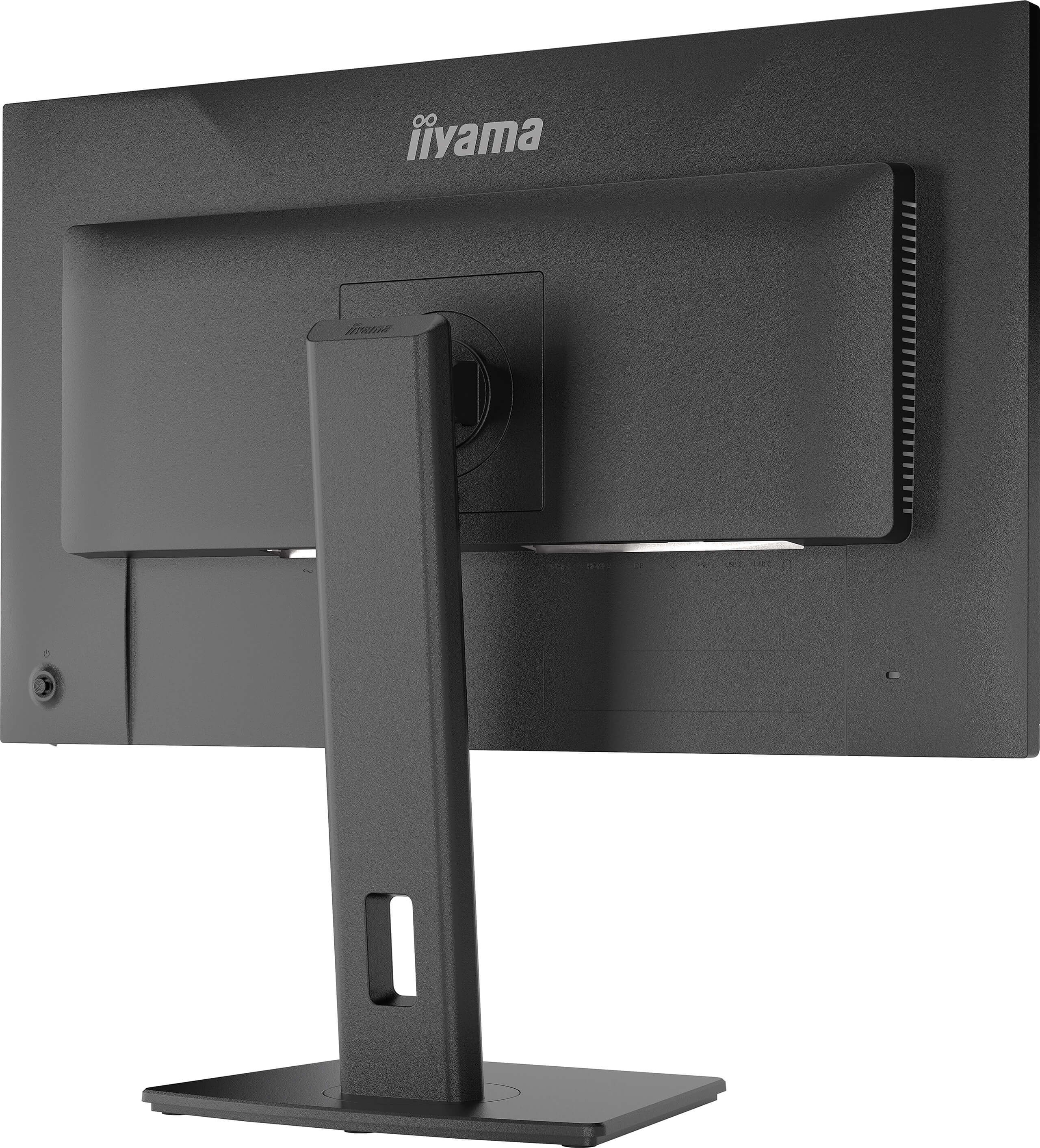 Rückseite eines schwarzen Monitors mit iiyama-Logo und Anschlüssen.