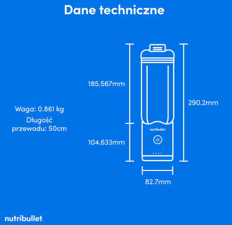Dane techniczne: Waga 0,861 kg, Długość przewodu 50cm, Wysokość 290,2mm.