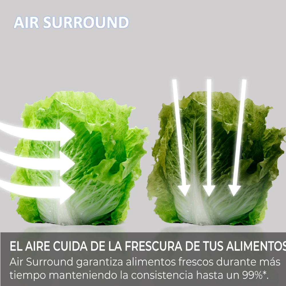 Dos lechugas, una con flechas de flujo de aire, la otra sin.