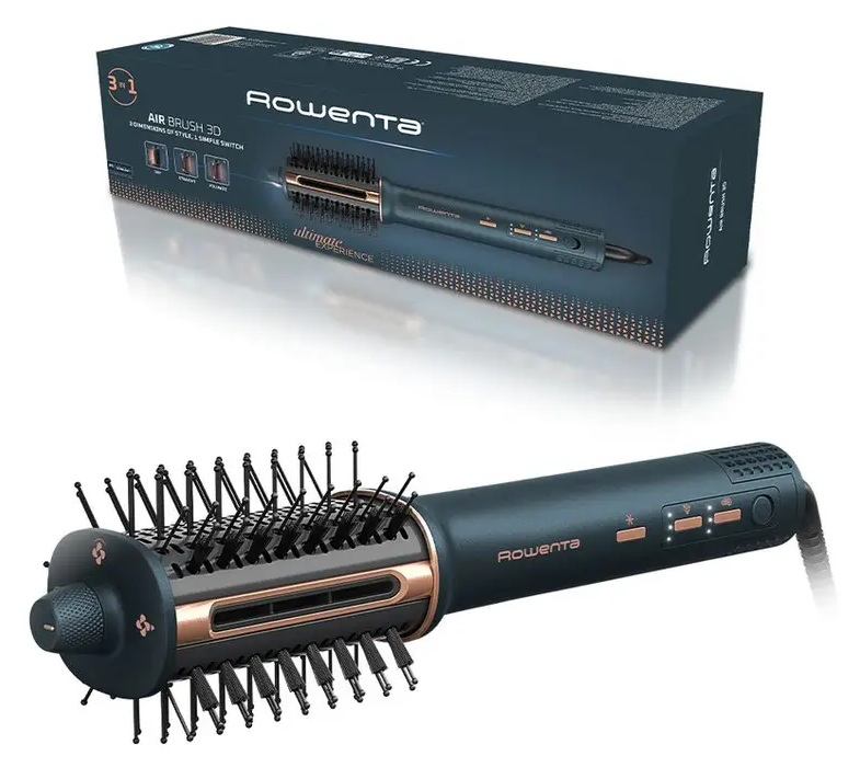 Szczotko-suszarka Rowenta Air Brush 3D w kolorze ciemnoszarym z akcentami różowego złota.