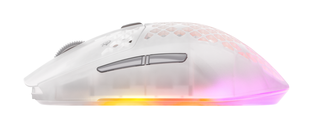 Biała mysz gamingowa z wzorem plastra miodu i oświetleniem RGB.