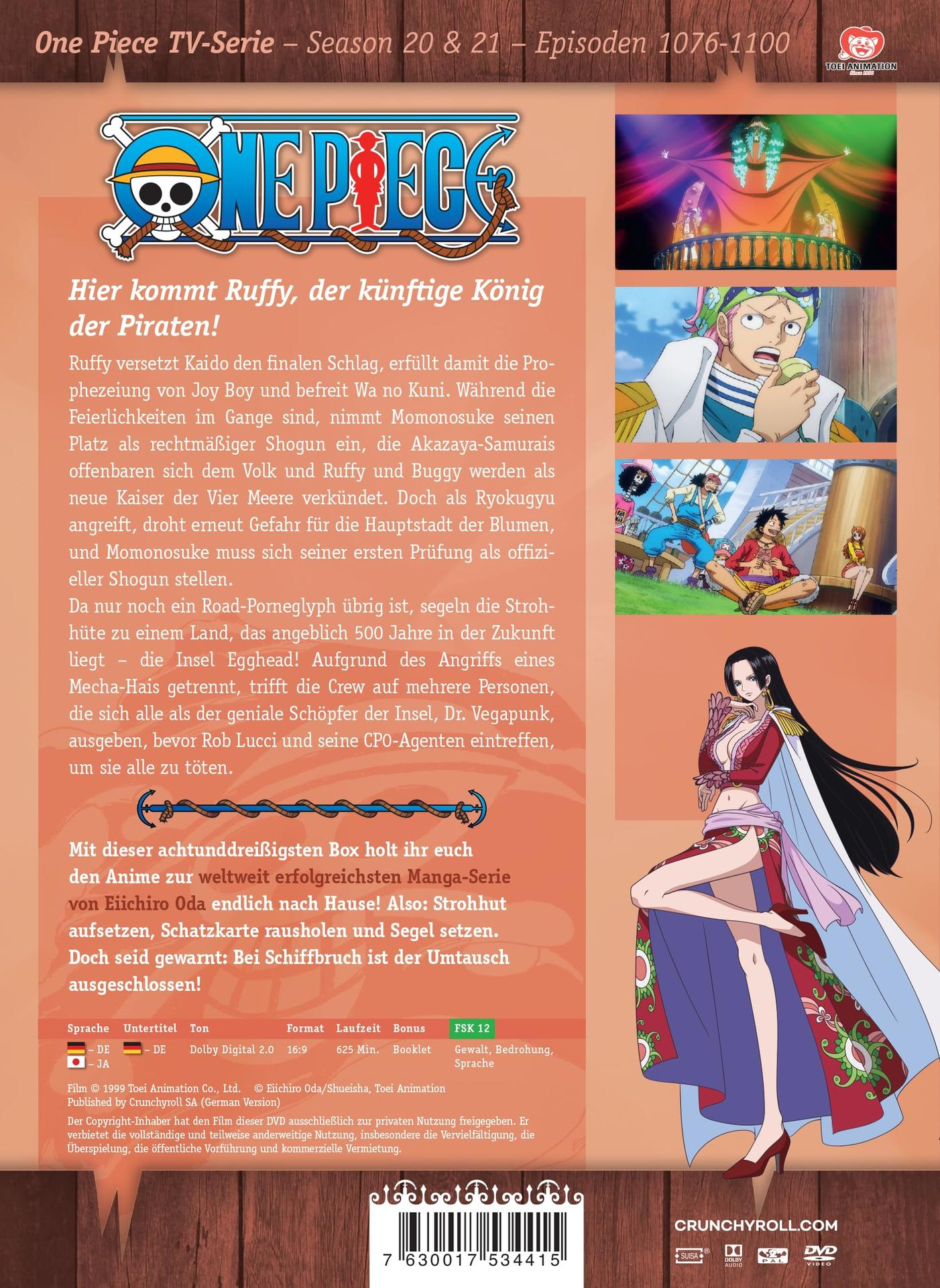 Anime-DVD-Cover mit One Piece Logo, Charakteren und Text.