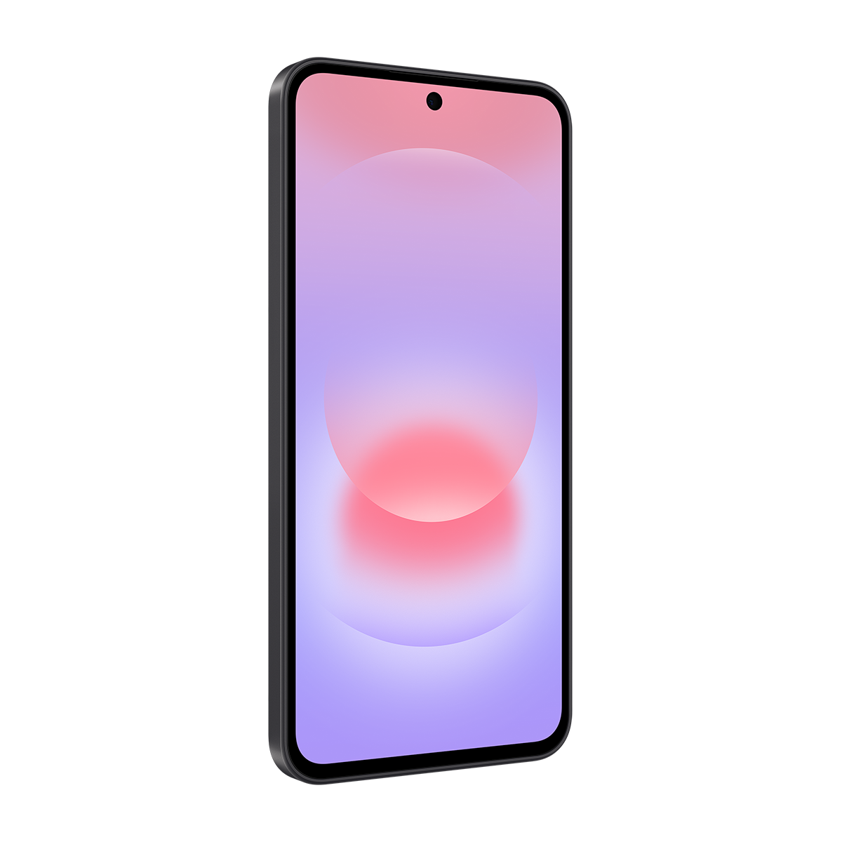 Dairesel motifli, pembe-mor gradyan gösteren siyah akıllı telefon.