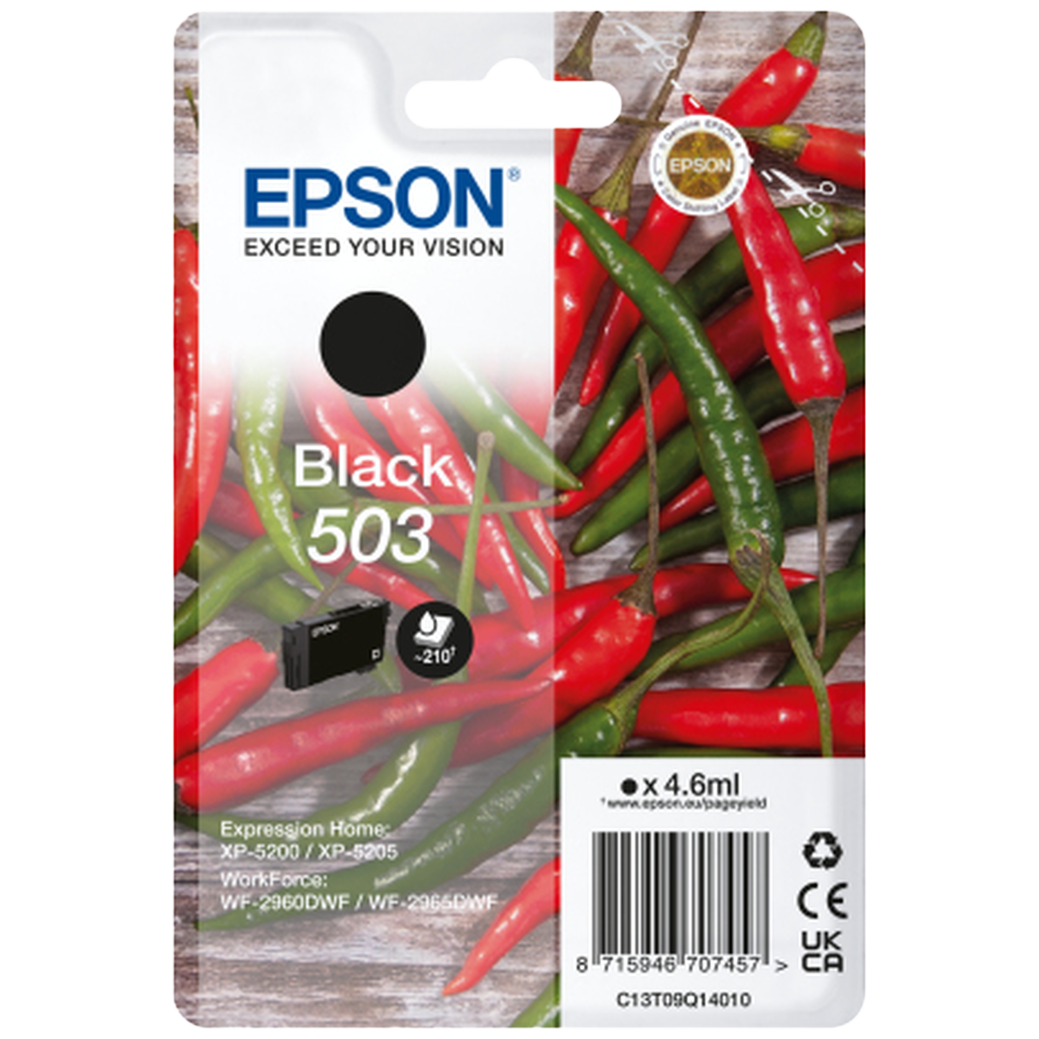 Epson Zwart 503 inktcartridge met rode en groene pepers.