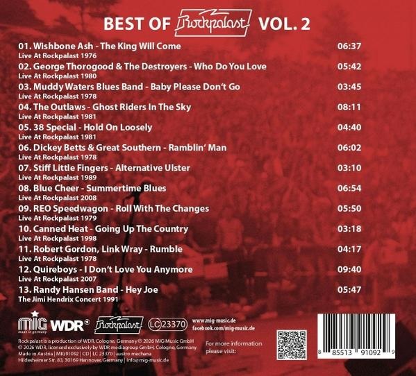 Albumcover mit Titelliste von Rockpalast Vol. 2, rot mit Text.