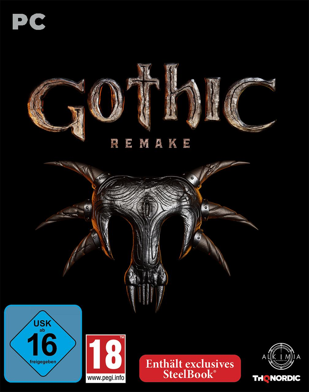 Gothic Remake PC-Spielcover mit einem dunklen, metallischen Totenkopf und Altersfreigabesymbolen.