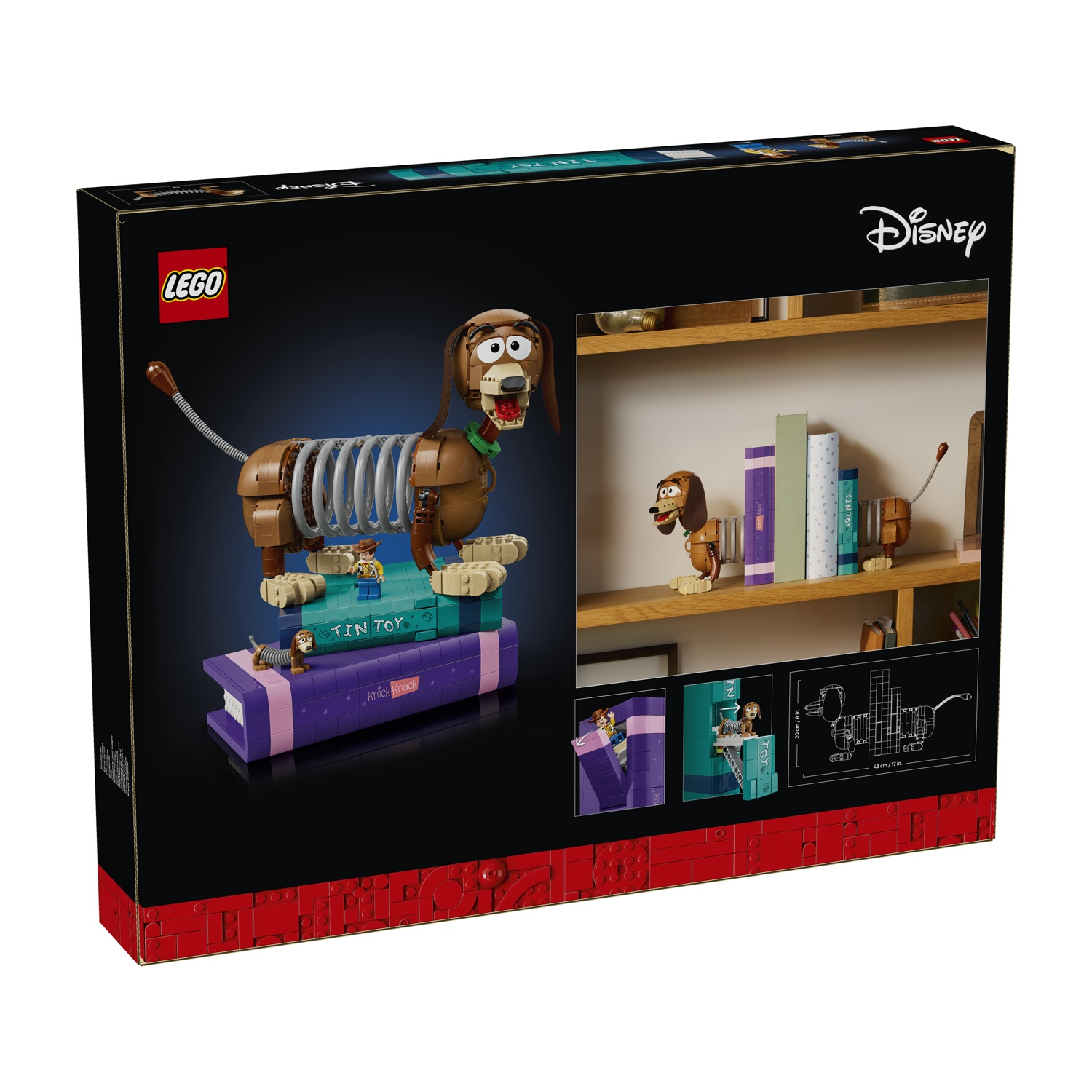Confezione kit LEGO Slinky Dog con modelli su scaffale e istruzioni di montaggio.