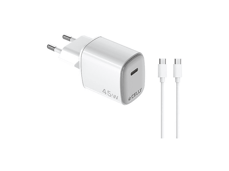 CARICABATTERIE CELLY Caricabatterie GAN a muro 45W con cavo Bianco