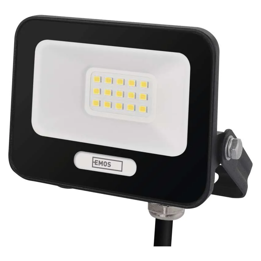 Egy fekete LED-es reflektor fehér előlappal és sárga LED-ekkel.