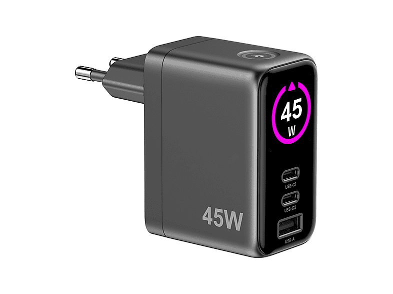 CARICABATTERIE CELLY Caricabatterie da viaggio 45W schermo integrato Nero