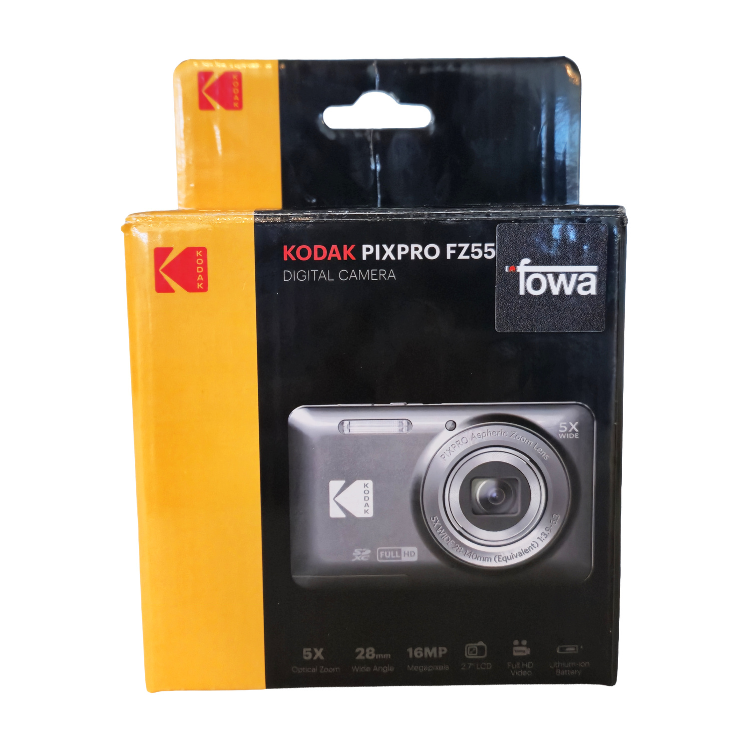 Confezione di una fotocamera digitale Kodak Pixpro FZ55, con dettagli prodotto.