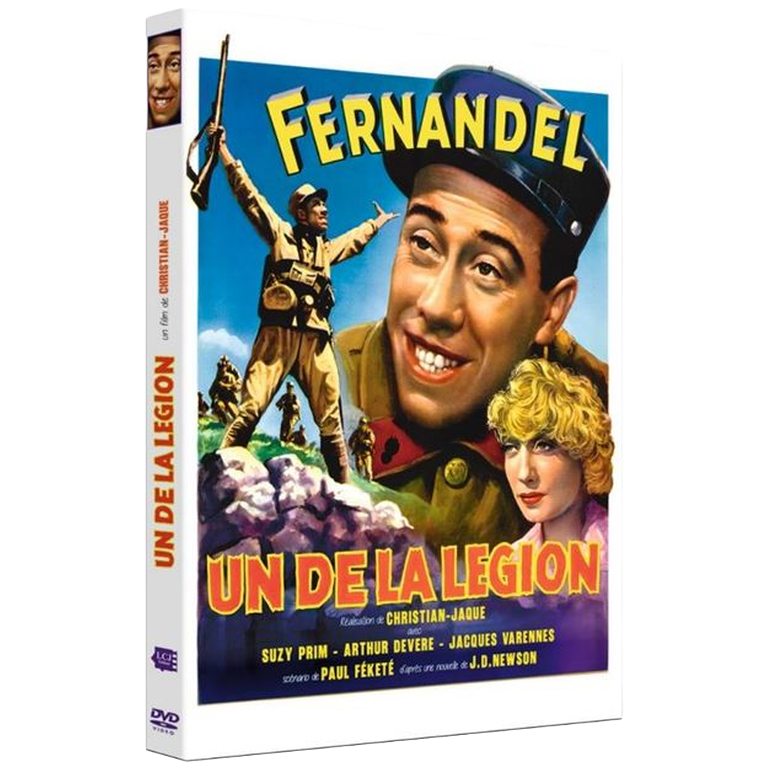 Filmcover 'Un de la Legion' met Fernandel. Een soldaat heft een geweer.