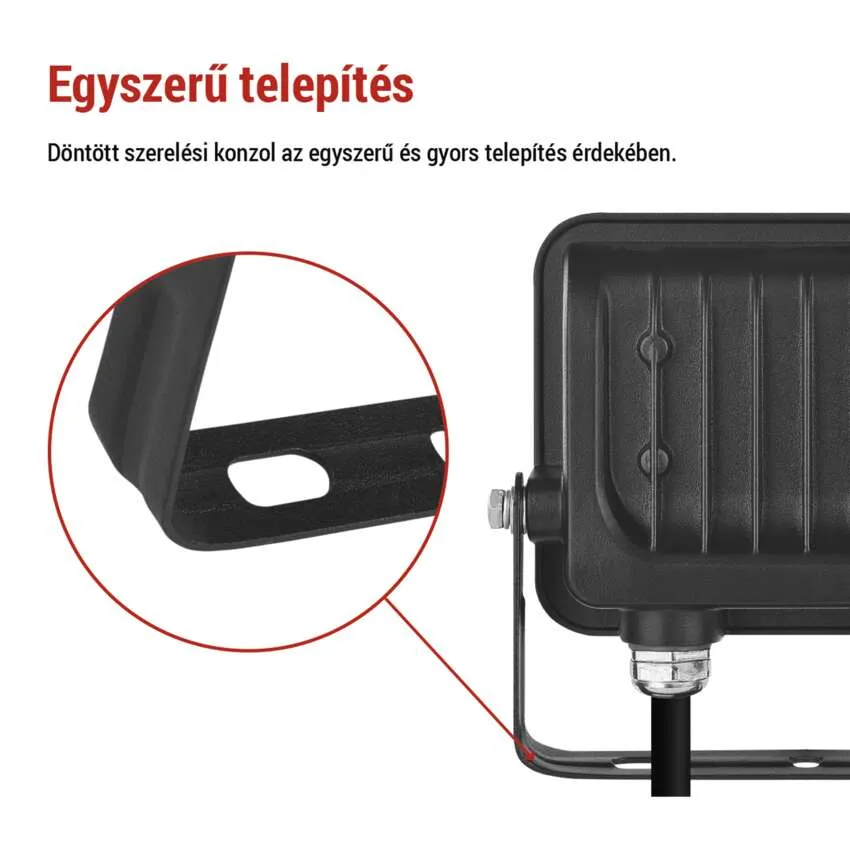 Fekete tartó és reflektor közelről, az egyszerű telepítésért.