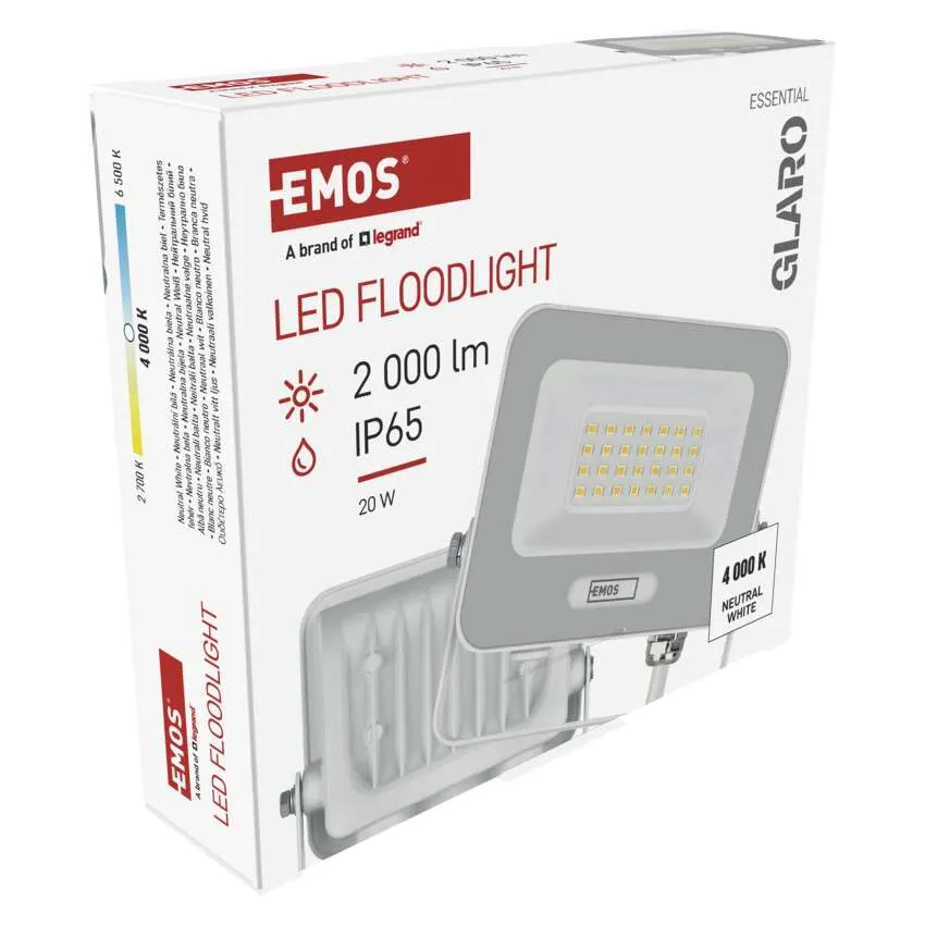 EMOS LED reflektor, 20W, 2000 lm, IP65, 4000K, természetes fehér.
