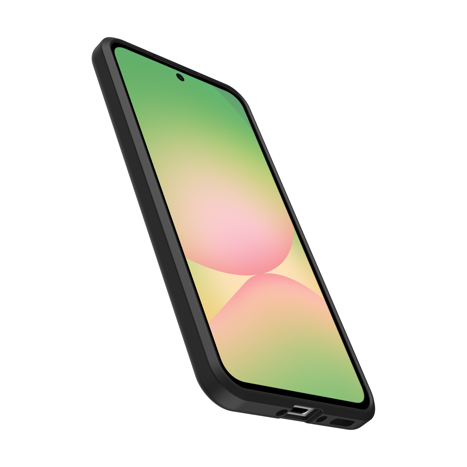 Uno smartphone nero con un gradiente sullo schermo.