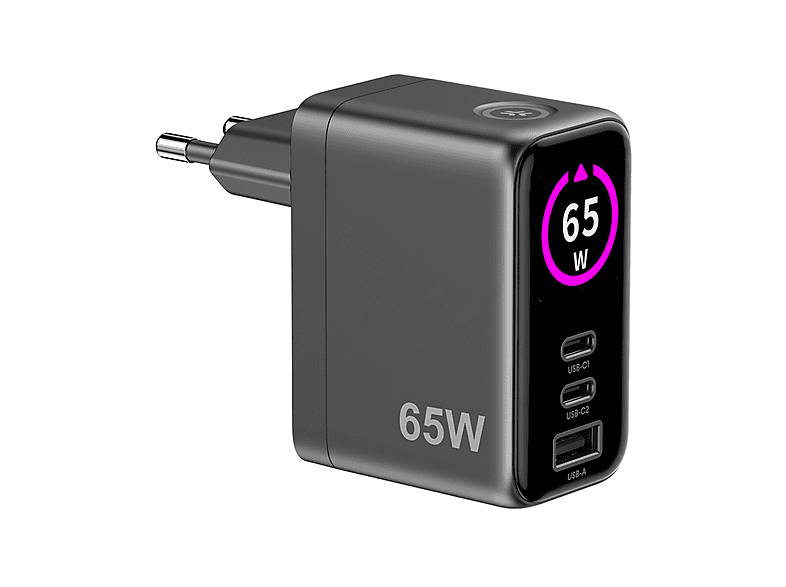 CARICABATTERIE CELLY Caricabatterie da viaggio 65W schermo integrato Nero