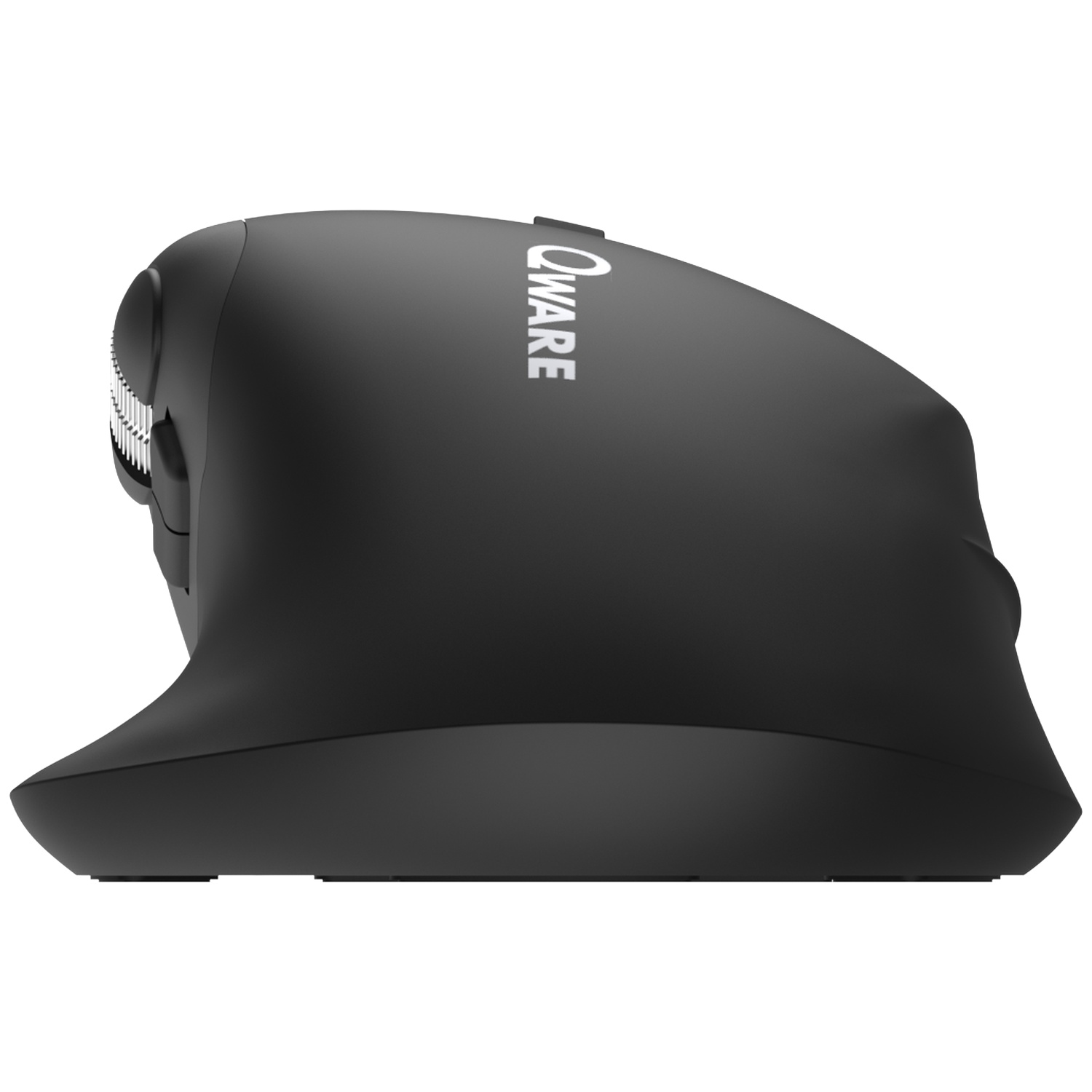Black computer mouse with scroll wheel and 'QWARE' logo.