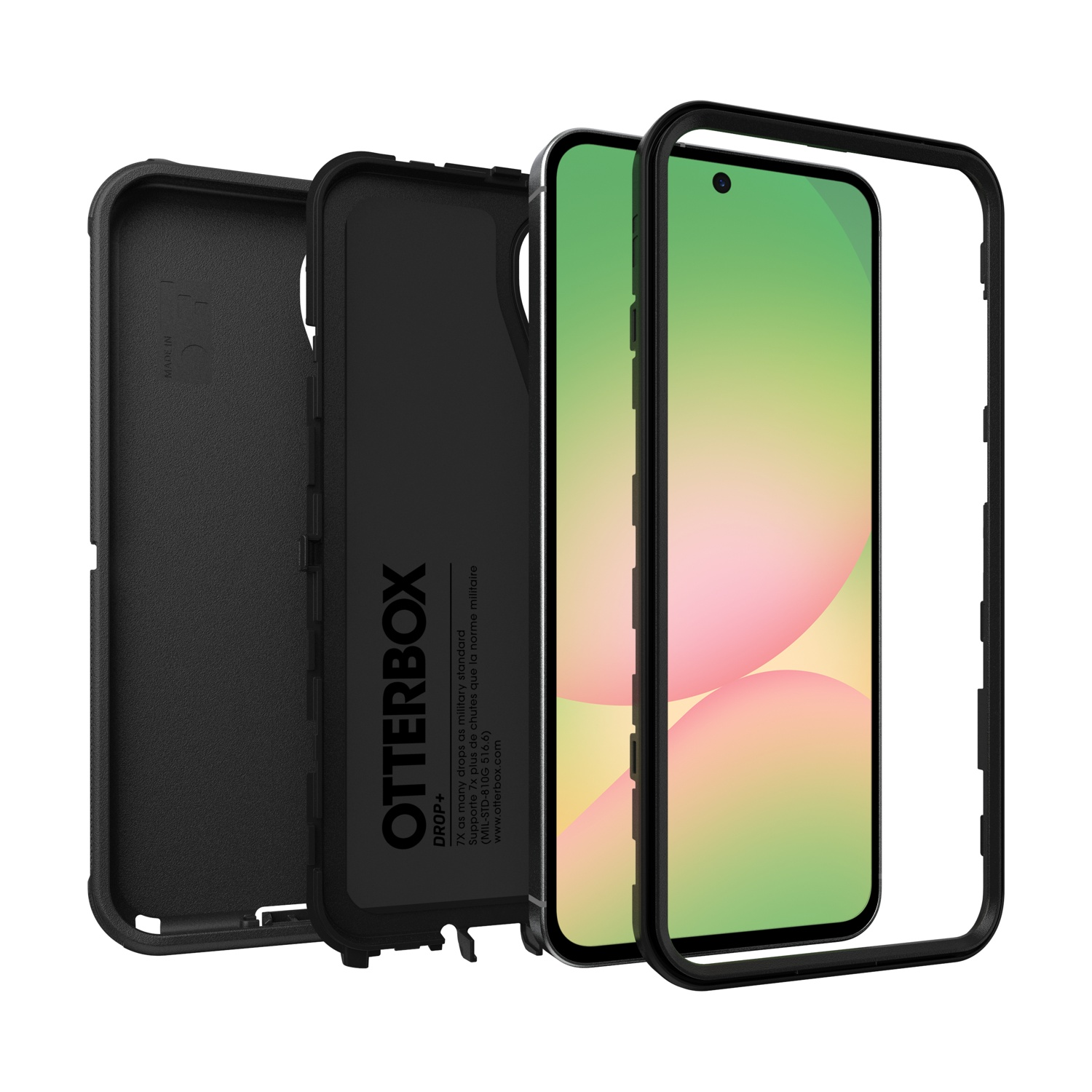 Custodia Otterbox nera con display smartphone e cornice.