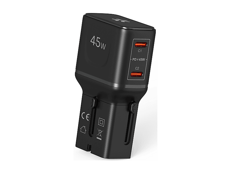CARICABATTERIE CELLY Adattatore Slim da Viaggio Universale 45W Nero