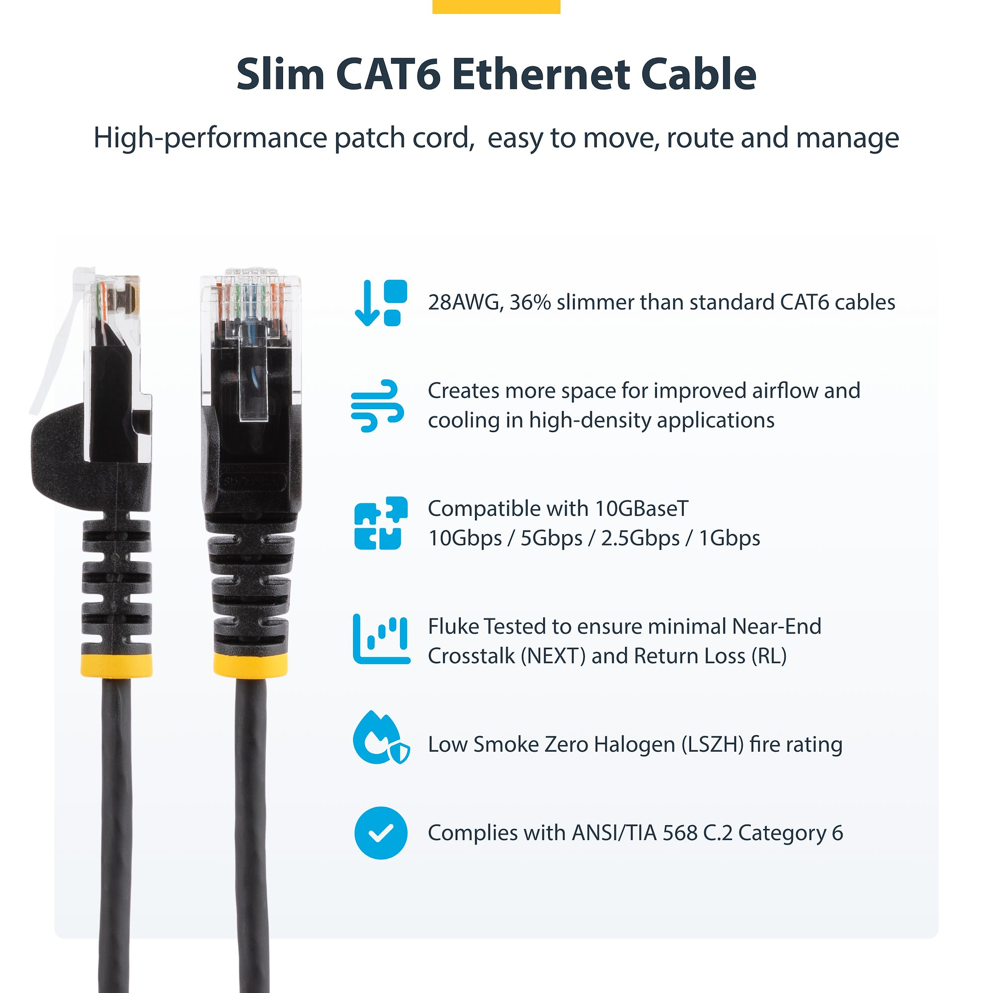 Slim CAT6 Ethernet Kabel: 28AWG, 36% schlanker, 10Gbps kompatibel, Fluke-getestet, LSZH.