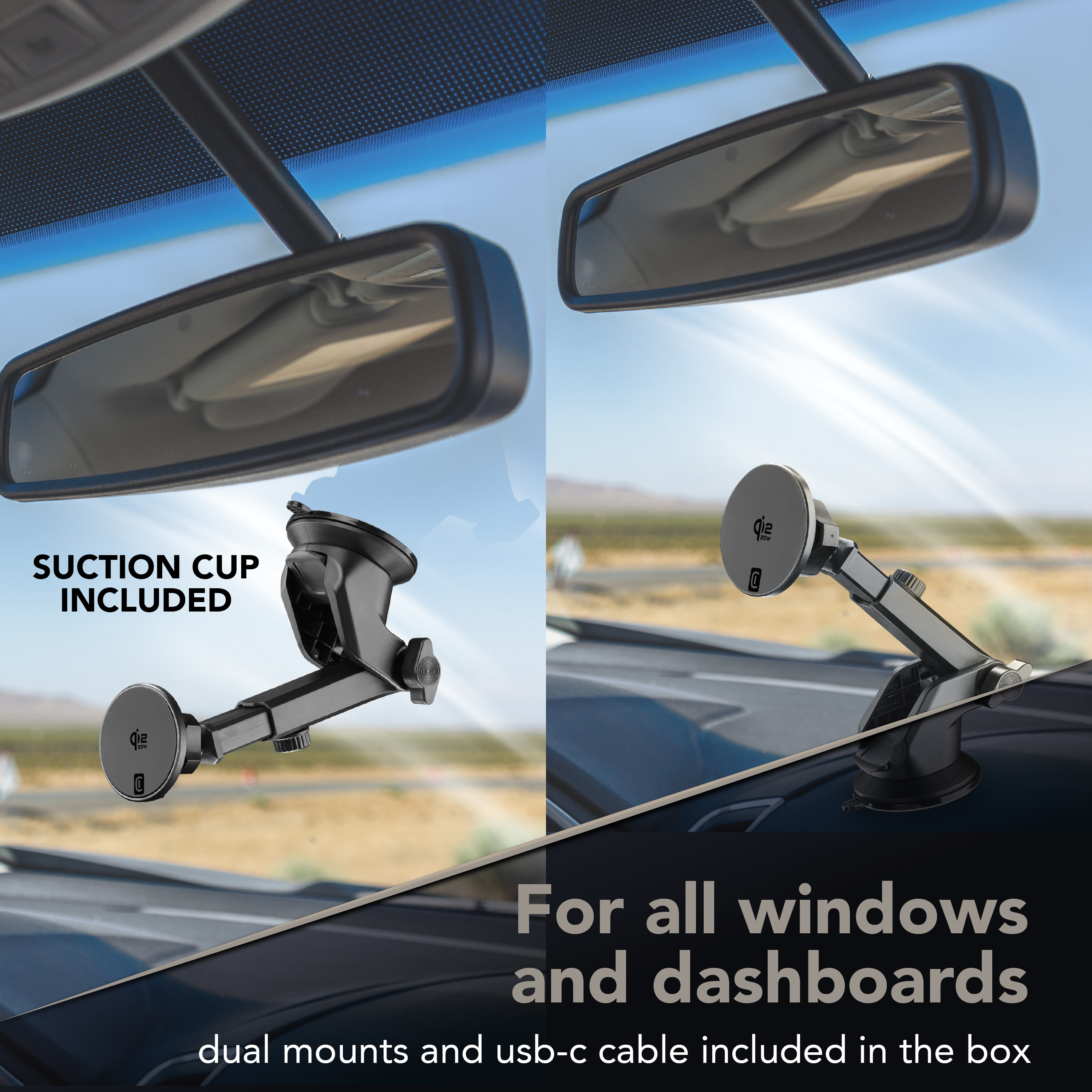 Soporte de coche con ventosa y brazo ajustable, para ventanas y salpicaderos.