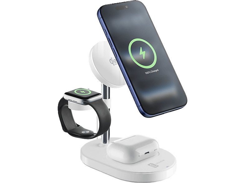 Adaptador - CellularLine, Mag Trio 3in1 Wireless Qi2.2, Estación de carga 25 W, Universal, Blanco
