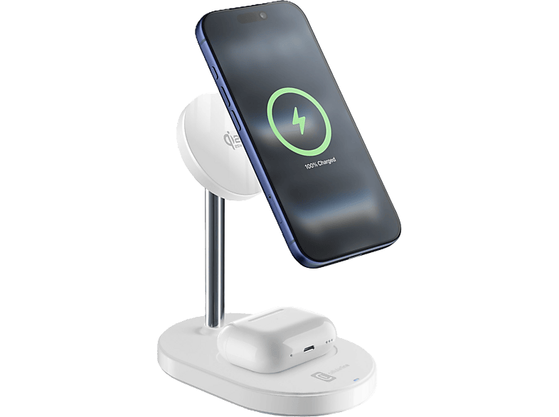 Cargador móvil inalámbrico - CellularLine, Mag Duo 2in1 Wireless Qi2.2, Estación de carga 25 W, Universal, Blanco