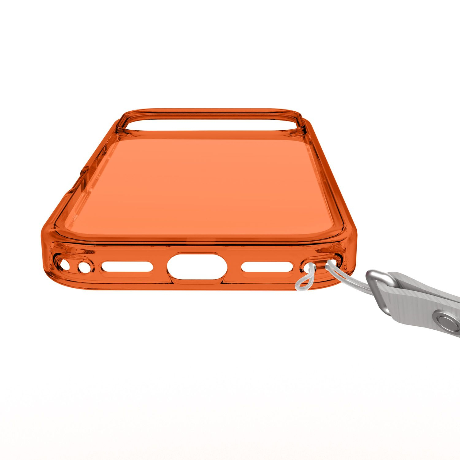 Funda de teléfono naranja transparente con bucle para cordón