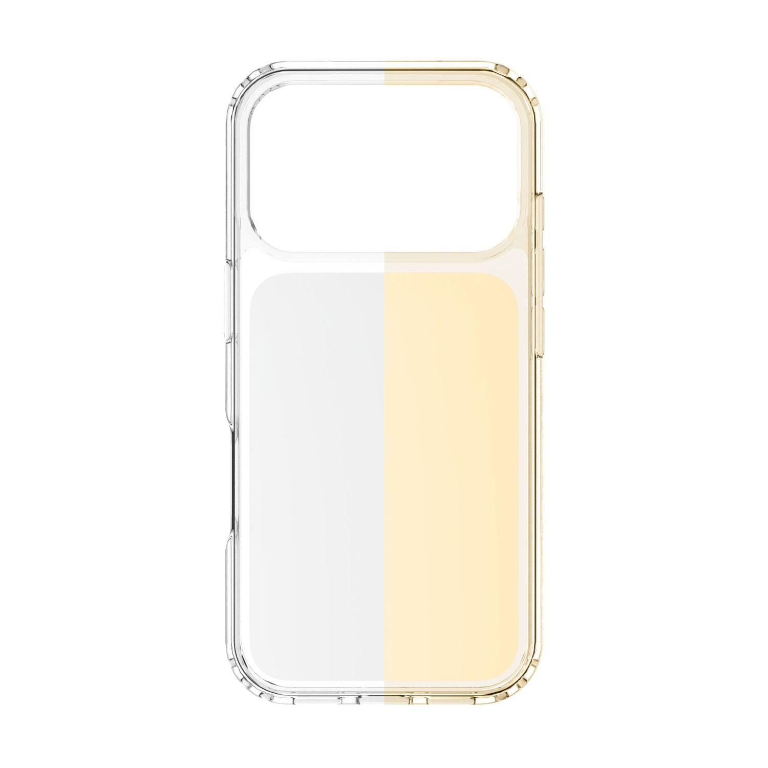 Funda transparente para teléfono con degradado dividido en blanco y amarillo.