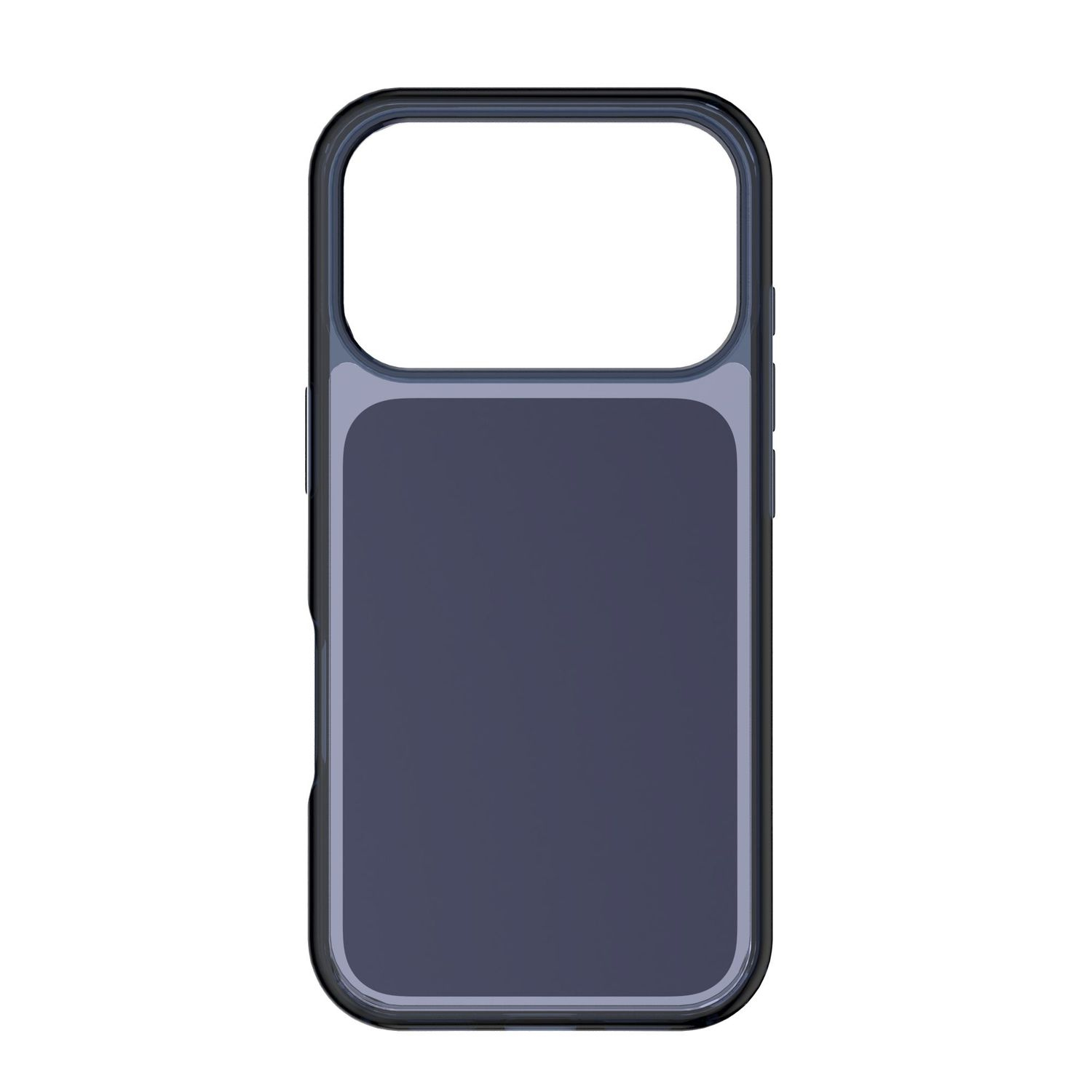 Funda de teléfono gris oscuro con recorte rectangular arriba.