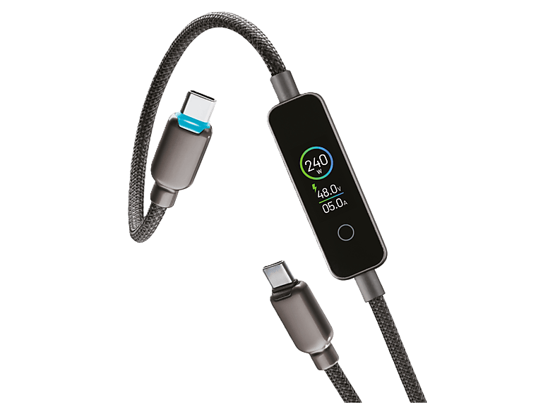 Cable USB - CellularLine Power View IQ C, Carga rápida, 240 W, Universal, Negro