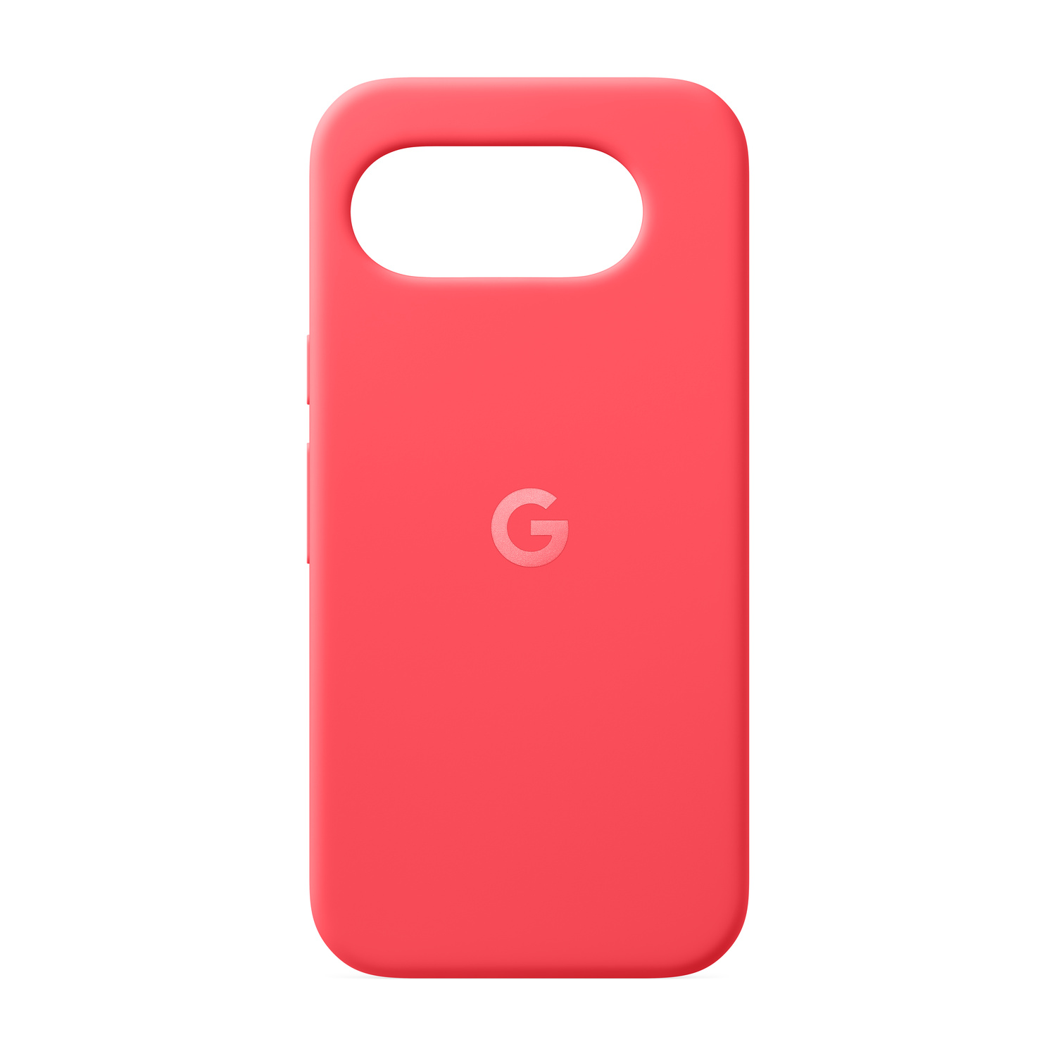 Una cover rossa per telefono con logo G su sfondo bianco.