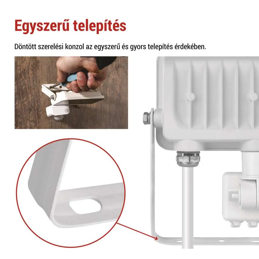 Fehér lámpatartó közelképe, amelyet egy falapra szerelnek.