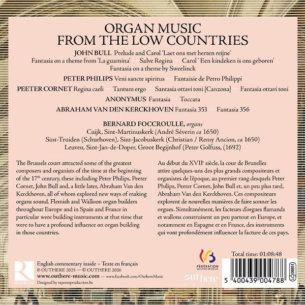 Cover für ein Album mit Orgelmusik aus den Niederen Landen, mit Komponisten und Titeln.