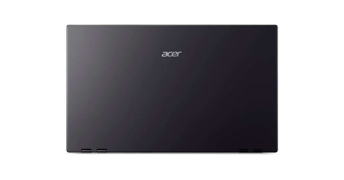 Sötétszürke Acer laptop ezüst logóval a tetején.