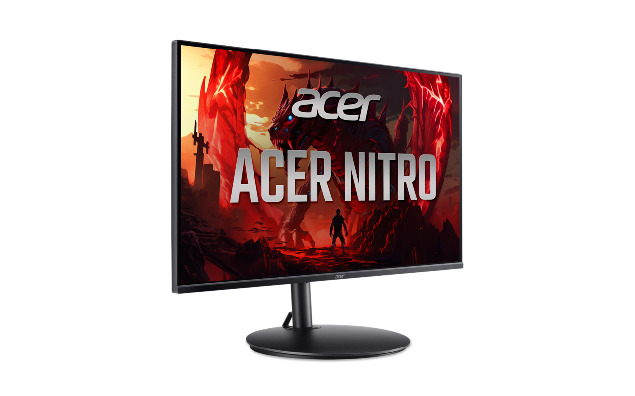 Acer Nitro monitor sárkány- és harcos dizájnnal. Vörös és narancssárga tónusok.