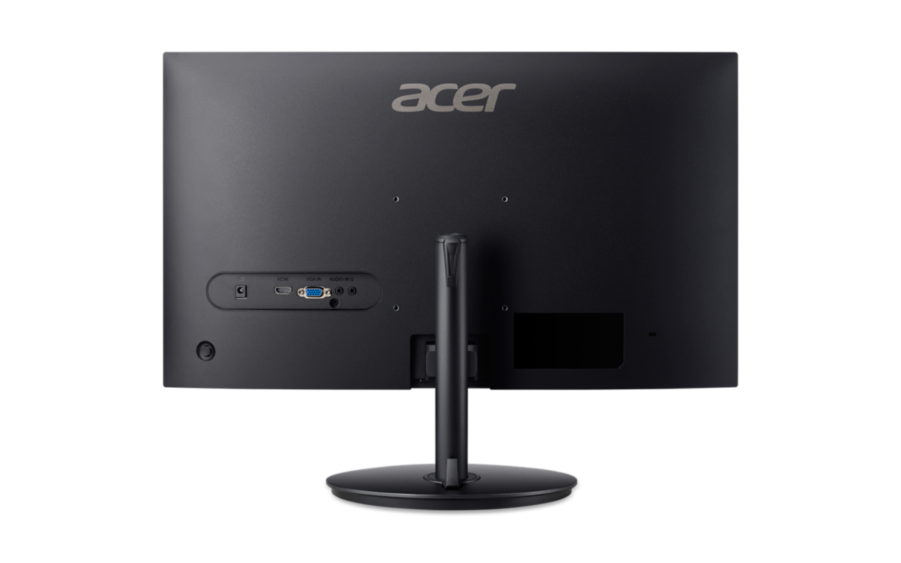 Fekete Acer monitor hátulja HDMI, VGA és Audio In csatlakozókkal.