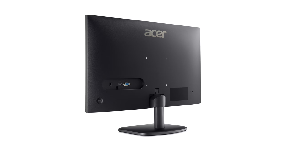 Fekete Acer monitor hátoldala csatlakozókkal és állvánnyal.