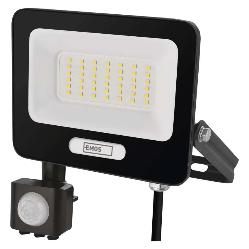 Fekete LED-es reflektor mozg ásérzékelővel és sárga LED-ekkel.