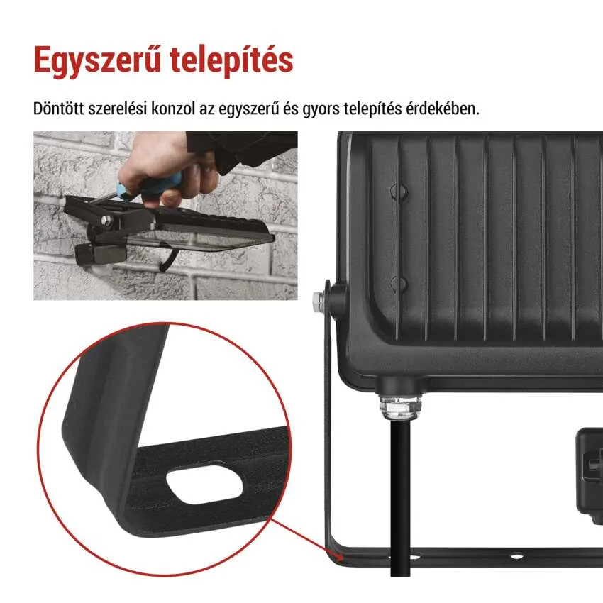 Egy reflektor szerelőkonzollal és egy csavarhúzóval, amely rögzíti.