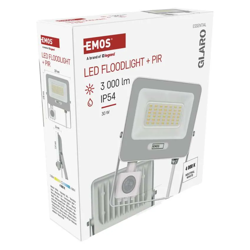EMOS LED-es reflektor + PIR, 3000 lm, IP54, 30 W, Neutral White doboza.